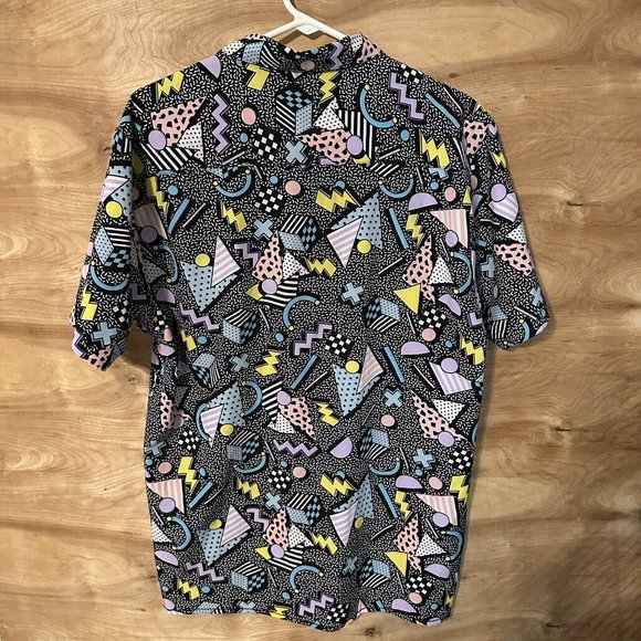 Oh Snap! Retro 90s Theme Geometric Stretch Shirt Drill Clothing Mens Size Large - Picture 2 of 6